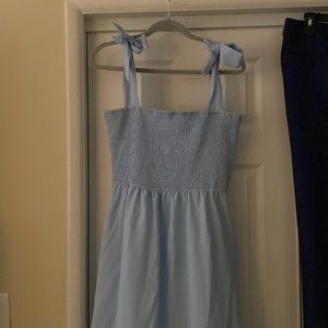 Blue bow sleeve midi dress